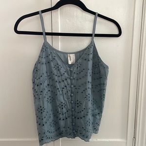 Japna Dusty Blue Eyelet Top